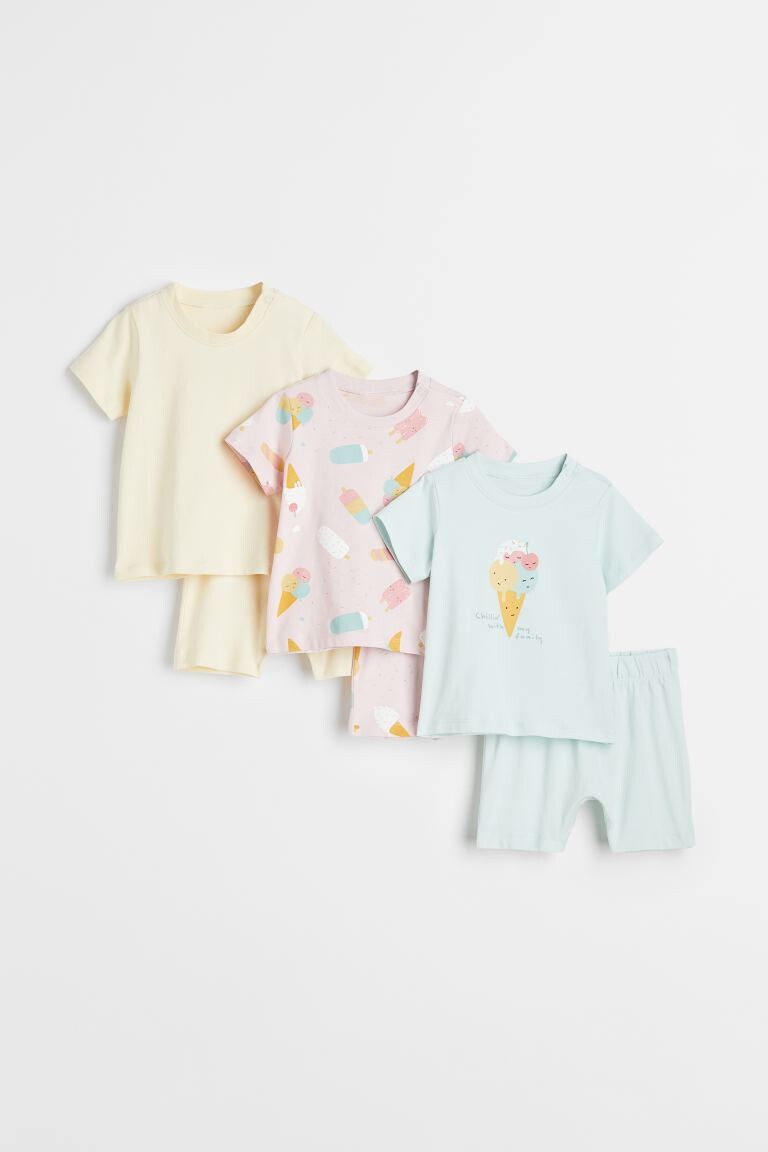 

3 пары хлопковых пижам H&M, светло-бирюзовый/мороженое