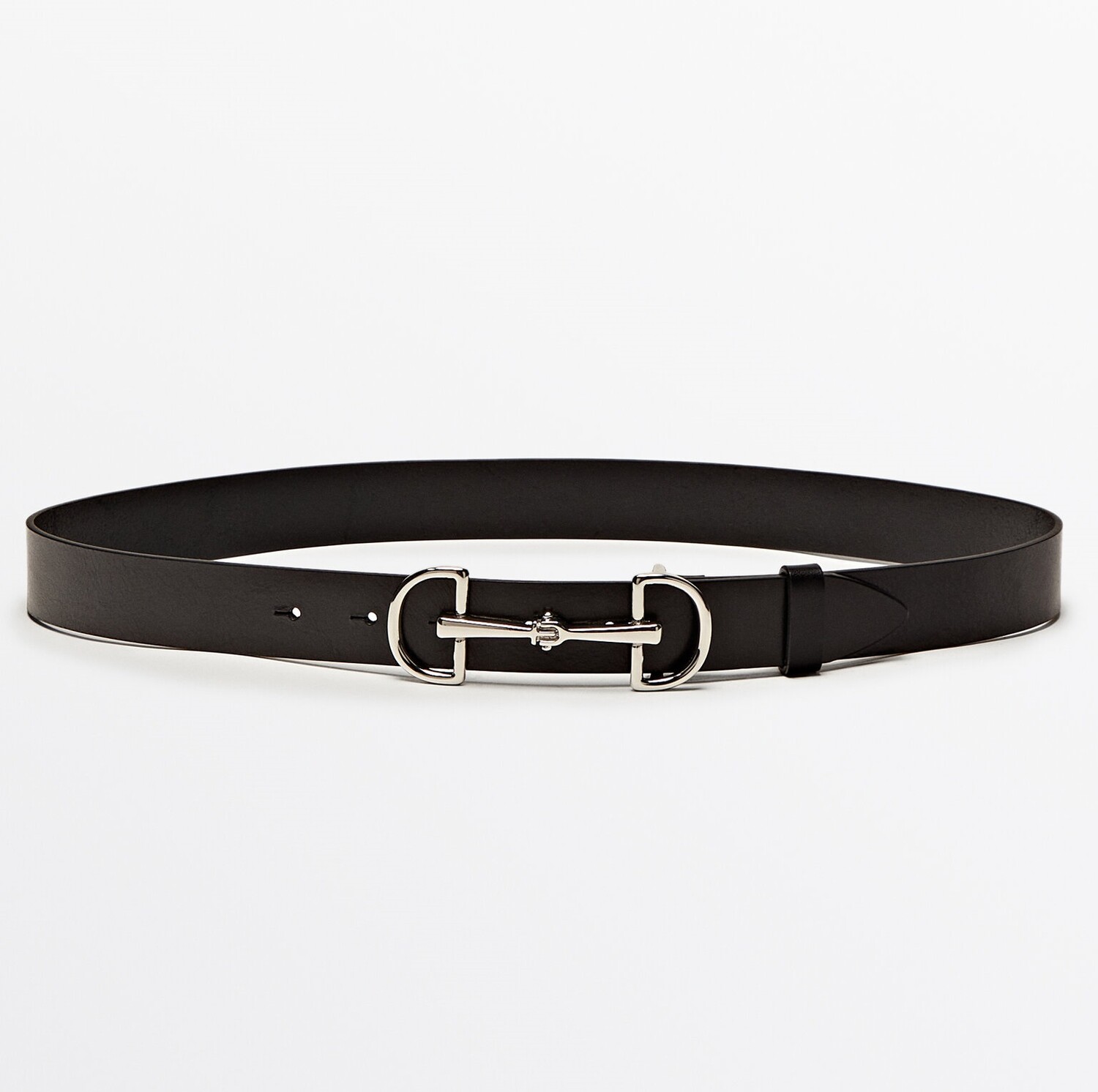 

Ремень Massimo Dutti Leather With Double Long Buckle, черный