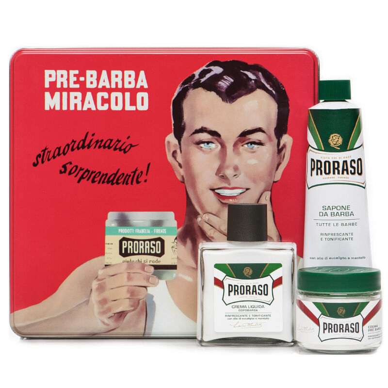 proraso gino vintage selection tin green range Proraso Vintage Selection Gino набор: крем до бритья, 100 мл + крем для бритья, 100 мл + бальзам после бритья, 100 мл