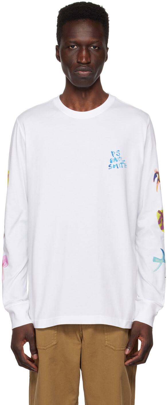 

Белая футболка с длинным рукавом в стиле фольклор PS by Paul Smith, Белый