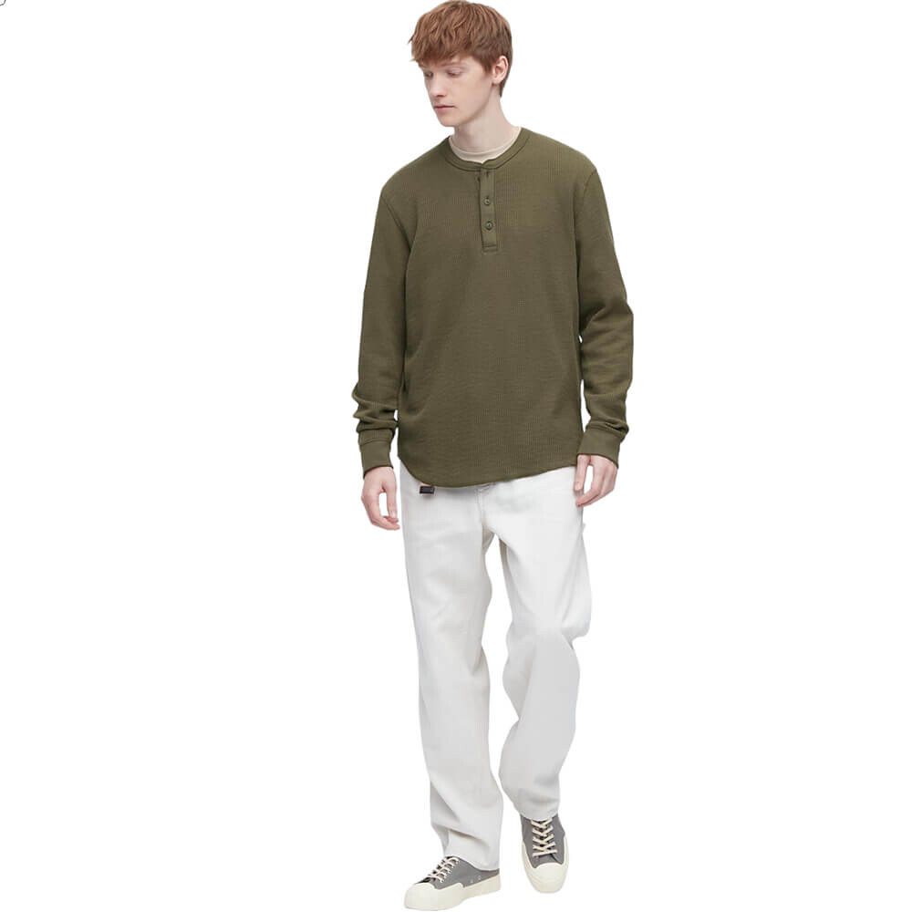 

Лонгслив Uniqlo Waffle Henley, темно-зеленый