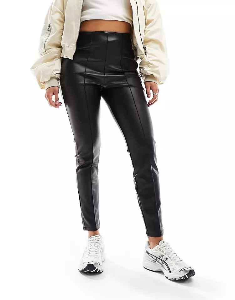 Брюки Asos Design Hourglass Stretch Faux Leather, черный брюки asos design hourglass stretch faux leather черный