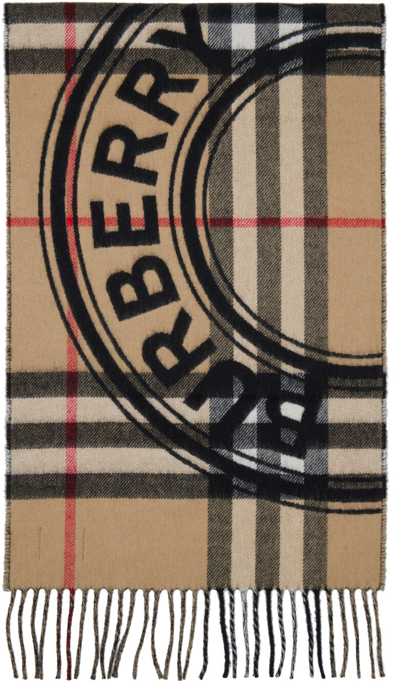 

Бежевый шарф с принтом Montage Burberry
