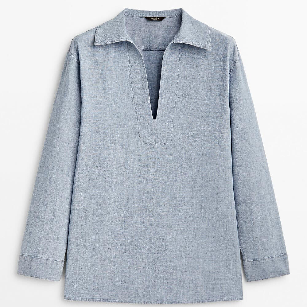 

Рубашка-туника Massimo Dutti Cotton Denim, светло-голубой