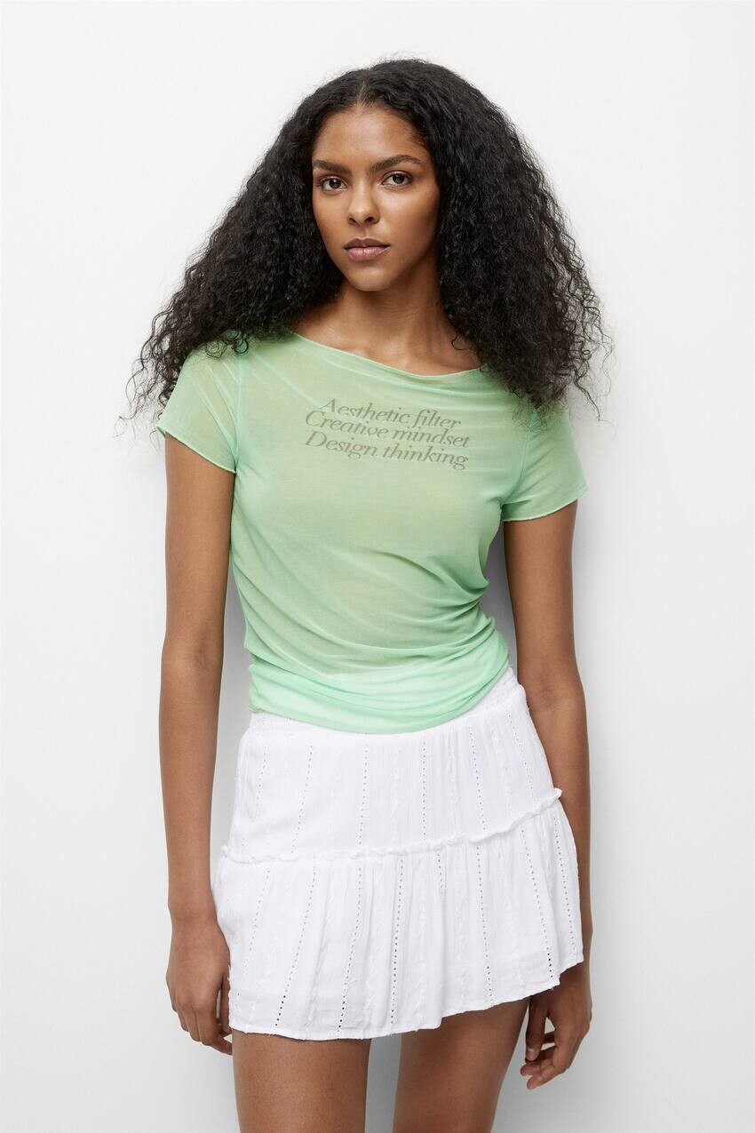 

Футболка с короткими рукавами из тюля Pull&Bear, зеленое яблоко