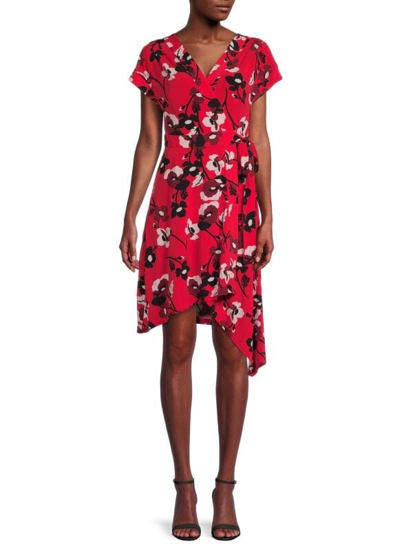 

Платье BCBGMAXAZRIA с запахом и цветочным принтом, rosso