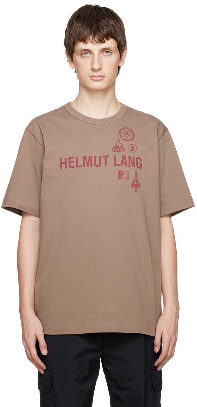 

Коричневая футболка с принтом Helmut Lang