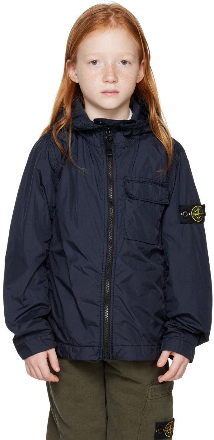 

Детская темно-синяя куртка с капюшоном Stone Island Junior