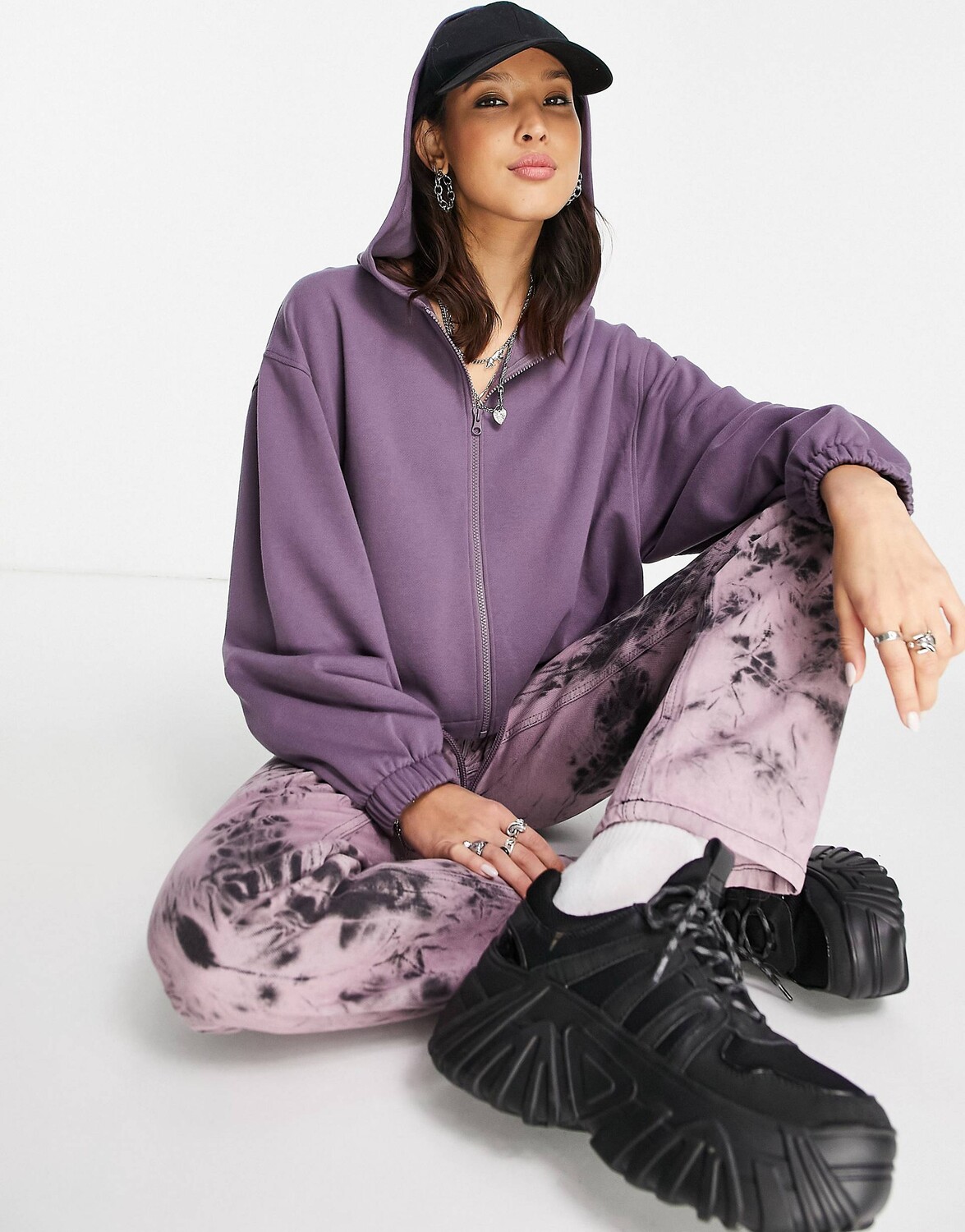 

Худи фиолетового цвета свободного кроя на молнии ASOS DESIGN, Фиолетовый