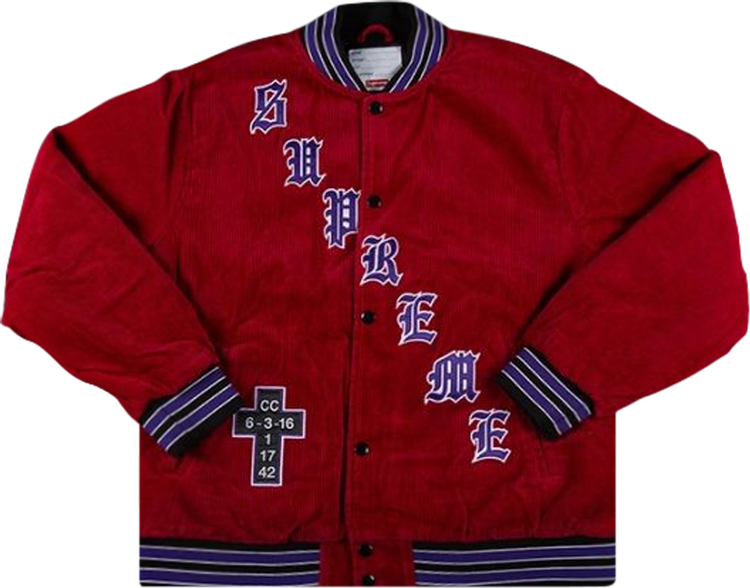 Куртка Supreme Old English Corduroy Varsity Jacket 'Red', красный