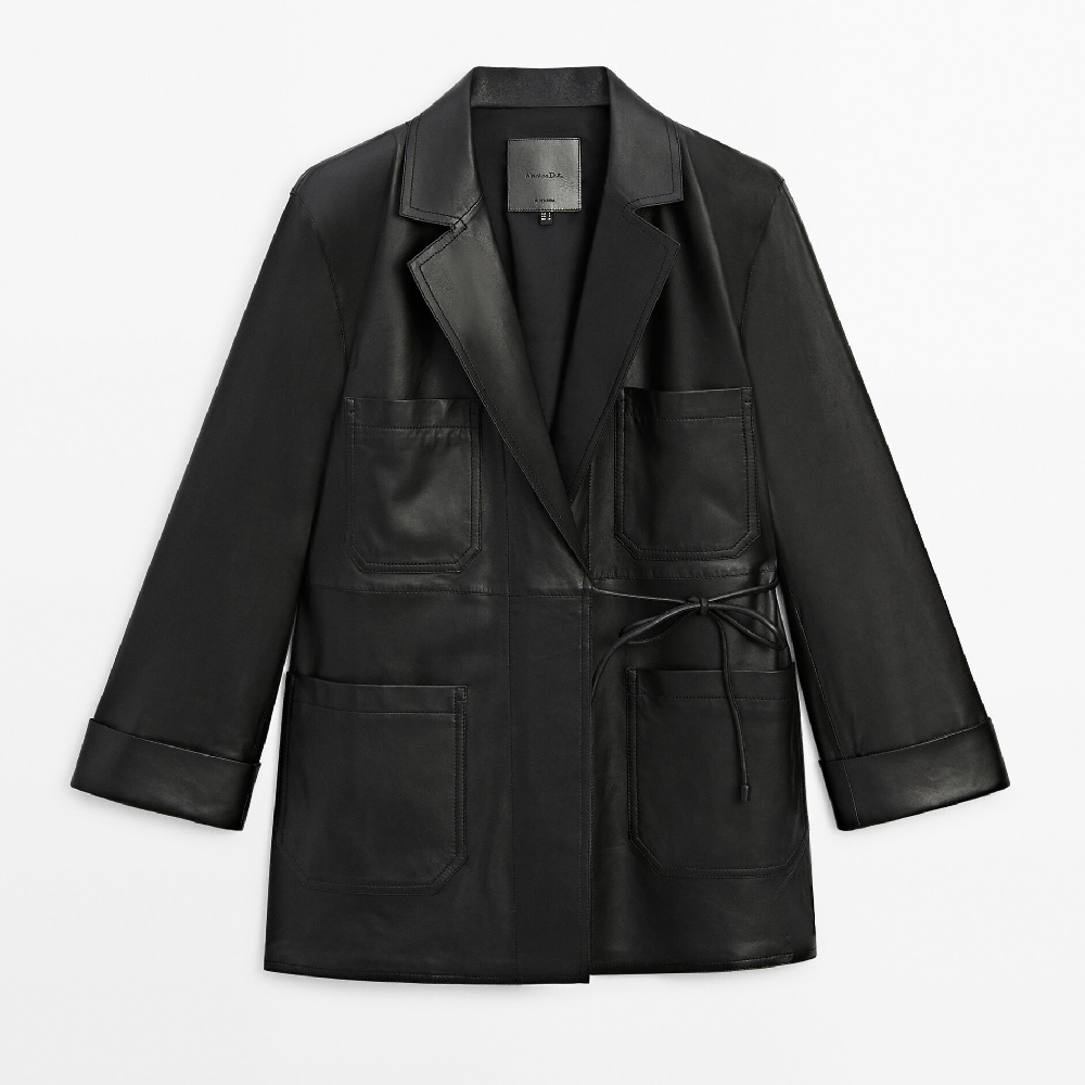 Пиджак Massimo Dutti Nappa Leather With Knot, черный
