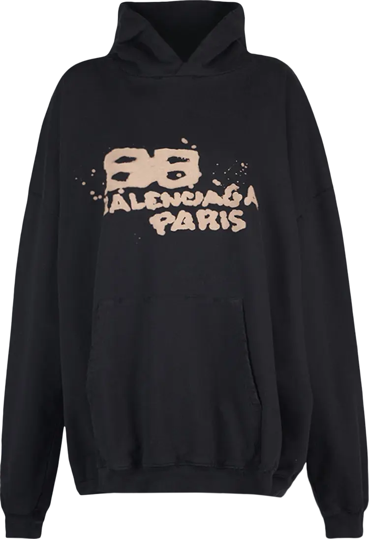 

Худи Balenciaga Oversized Logo Print Hoodie 'Black/Ecru', черный