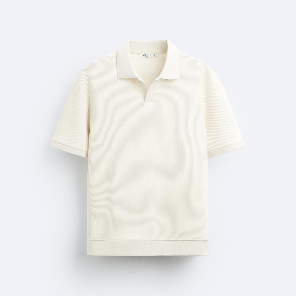 Футболка поло Zara Textured, кремовый футболка поло zara textured pointelle белый