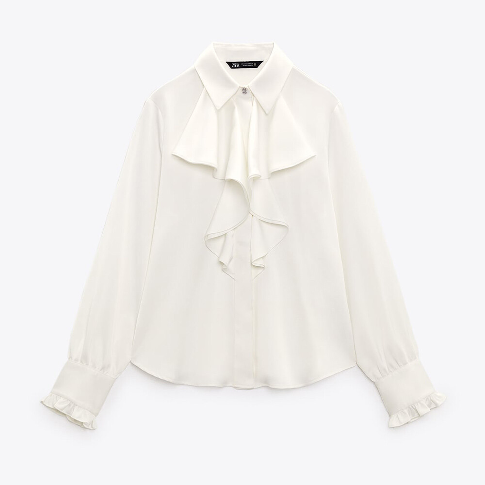 

Рубашка Zara Ruffled Satin, белый