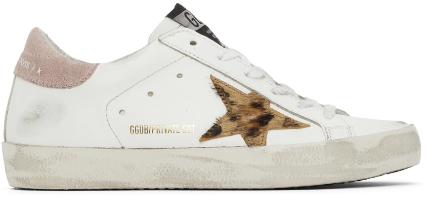 

Эксклюзивные белые кроссовки SSENSE Superstar с леопардовым принтом Golden Goose