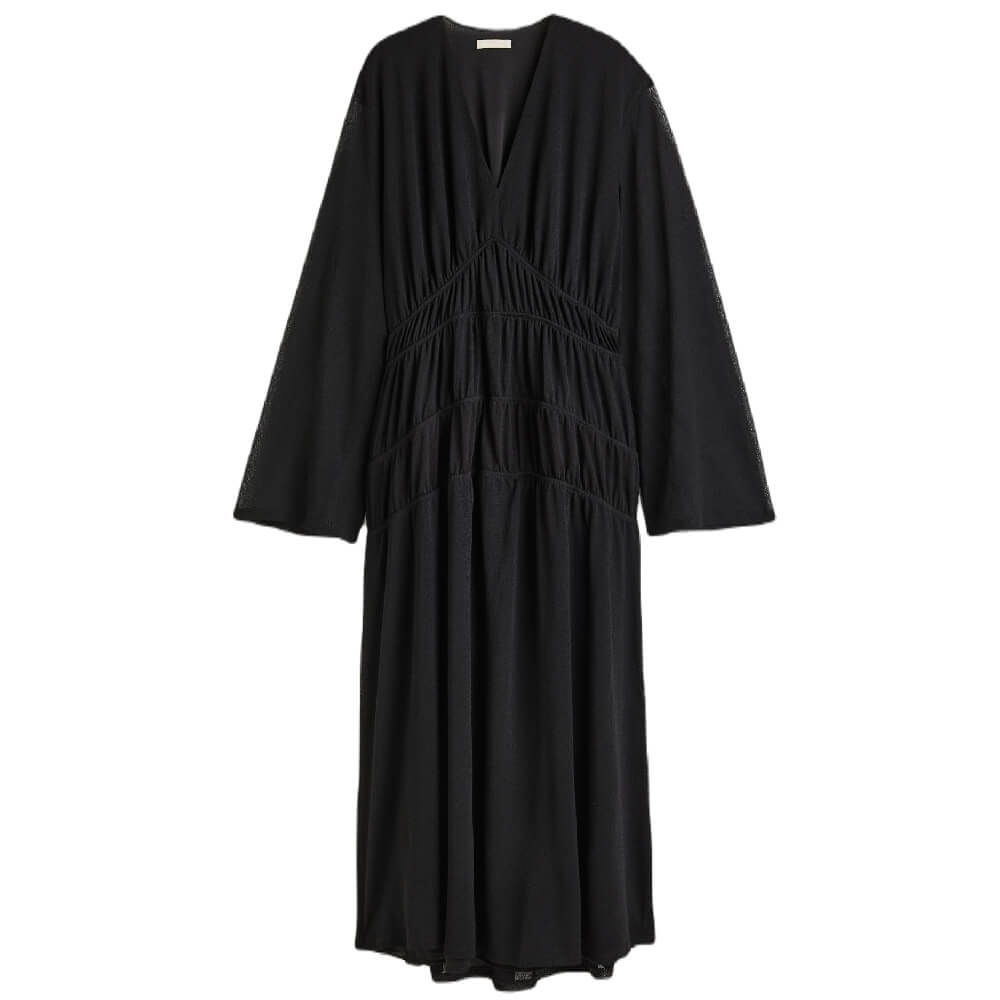 Платье H&M Gathered, черный женское вечернее платье до щиколотки с v образным вырезом и длинными рукавами