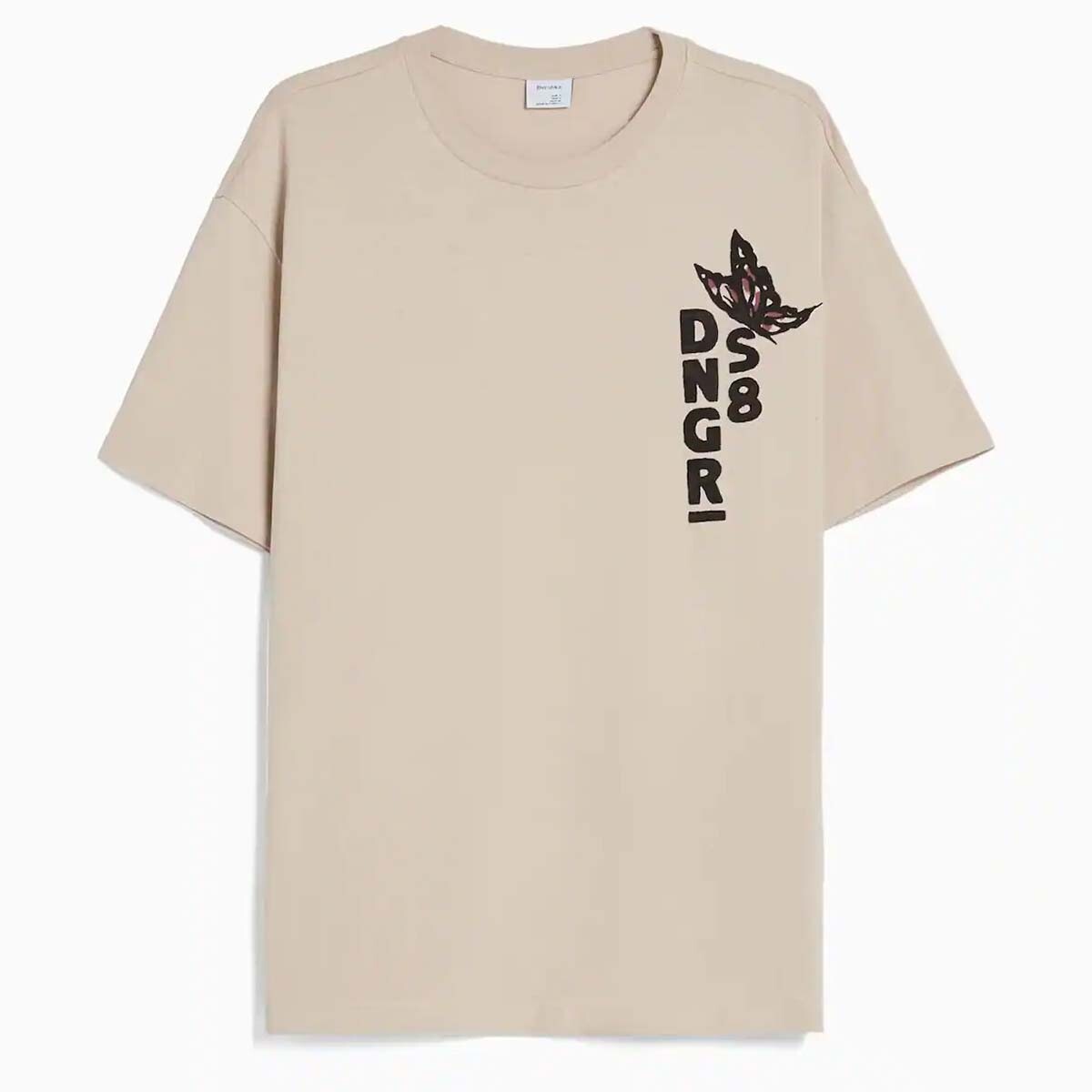 

Футболка Bershka Print Boxy Fit Short Sleeve, бежевый/мультиколор