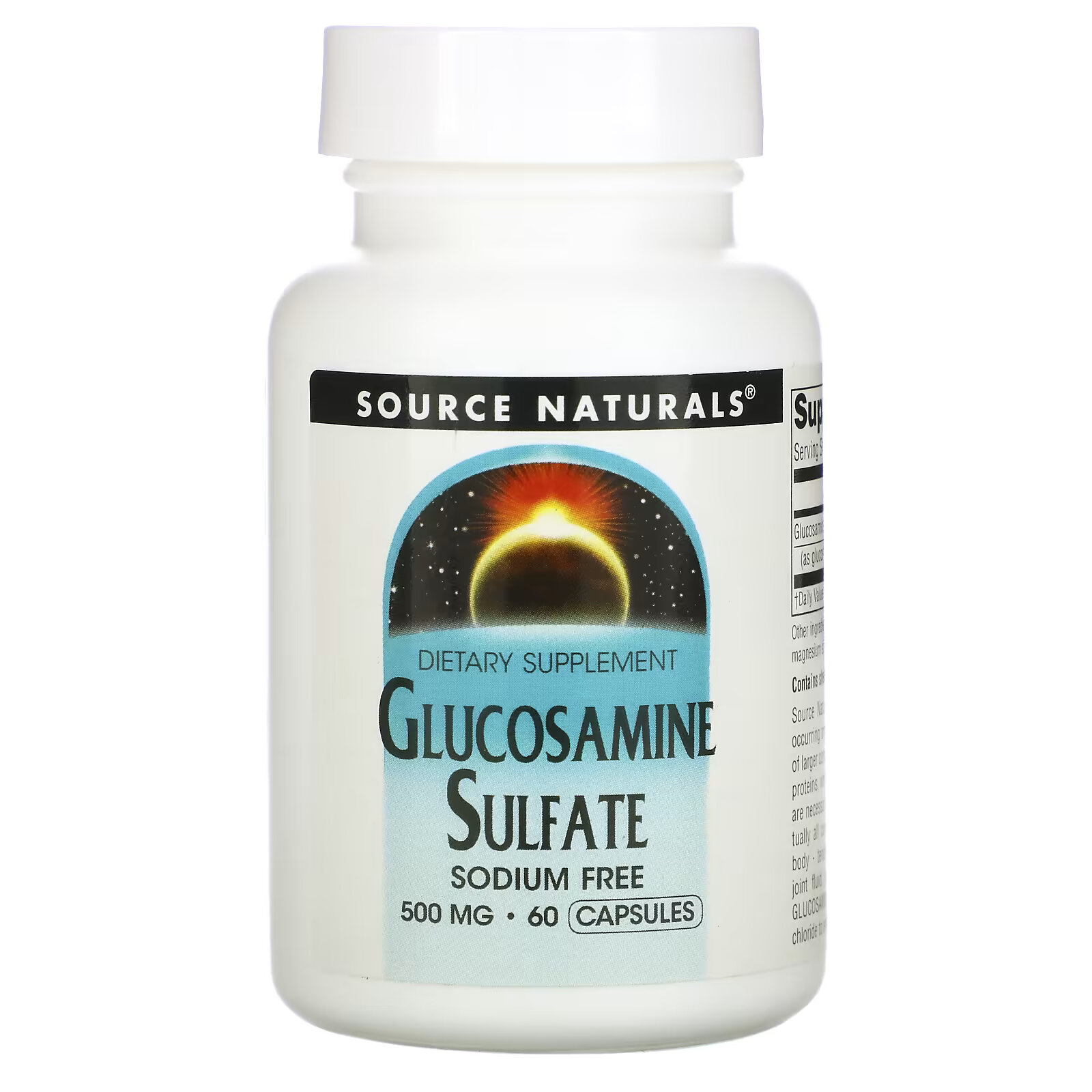 Source Naturals, Сульфат глюкозамина, 500 мг, 60 капсул source naturals берберин 500 мг 60 вегетарианских капсул
