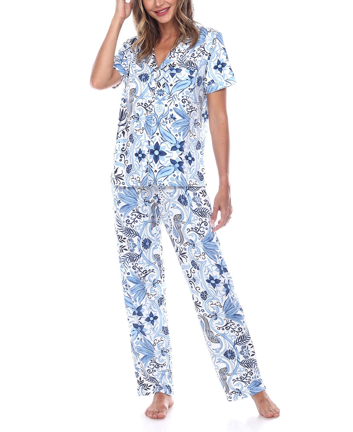 Женские брюки с короткими рукавами, тропический пижамный комплект, 2 предмета White Mark, мульти плюс размер брюки с короткими рукавами тропический пижамный комплект 2 предмета white mark