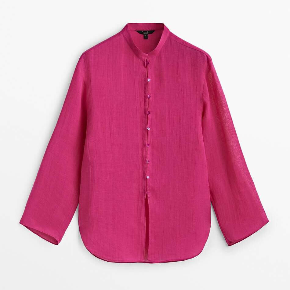 

Рубашка Massimo Dutti 100% Ramie Stand-up Collar, фуксия