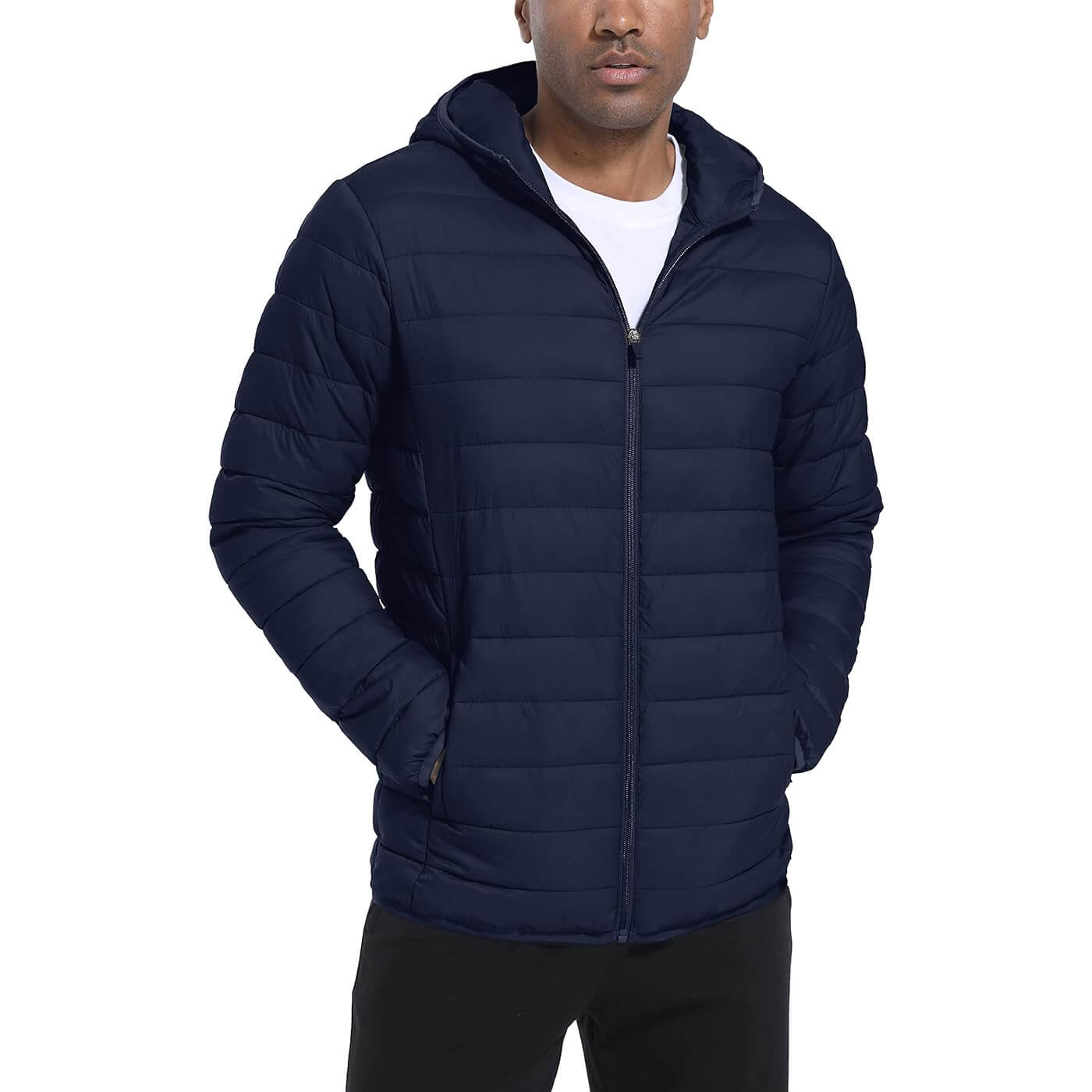 Утепленная легкая куртка с капюшоном Tacvasen Puffer Water-Repellent Windbreaker, темно-синий стеганая утепленная куртка с капюшоном