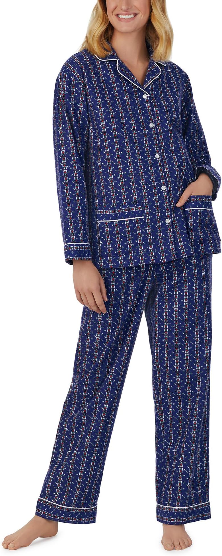 Классический фланелевой пижамный комплект с воротником-стойкой Lanz of Salzburg, цвет Blue Ground Heart