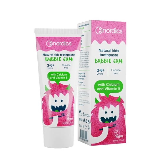 Зубная паста без фтора для детей 2-6+ лет Bubble Gum 75мл Nordics,Natural Kids Toothpaste
