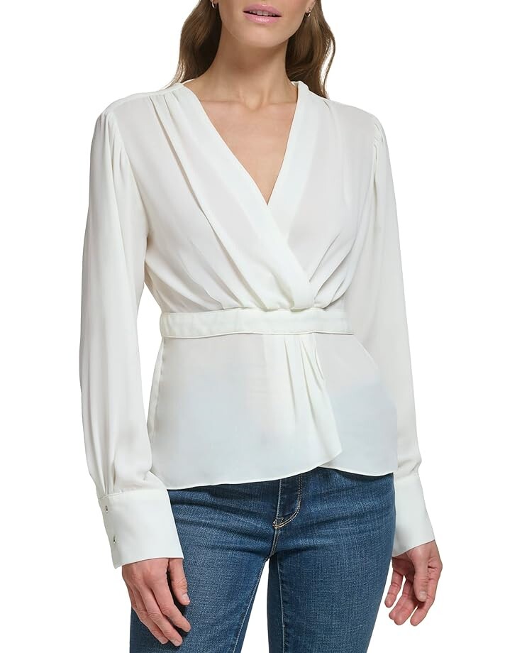 

Блуза DKNY Long Sleeved Fixed Waist Surplice, цвет Parchment