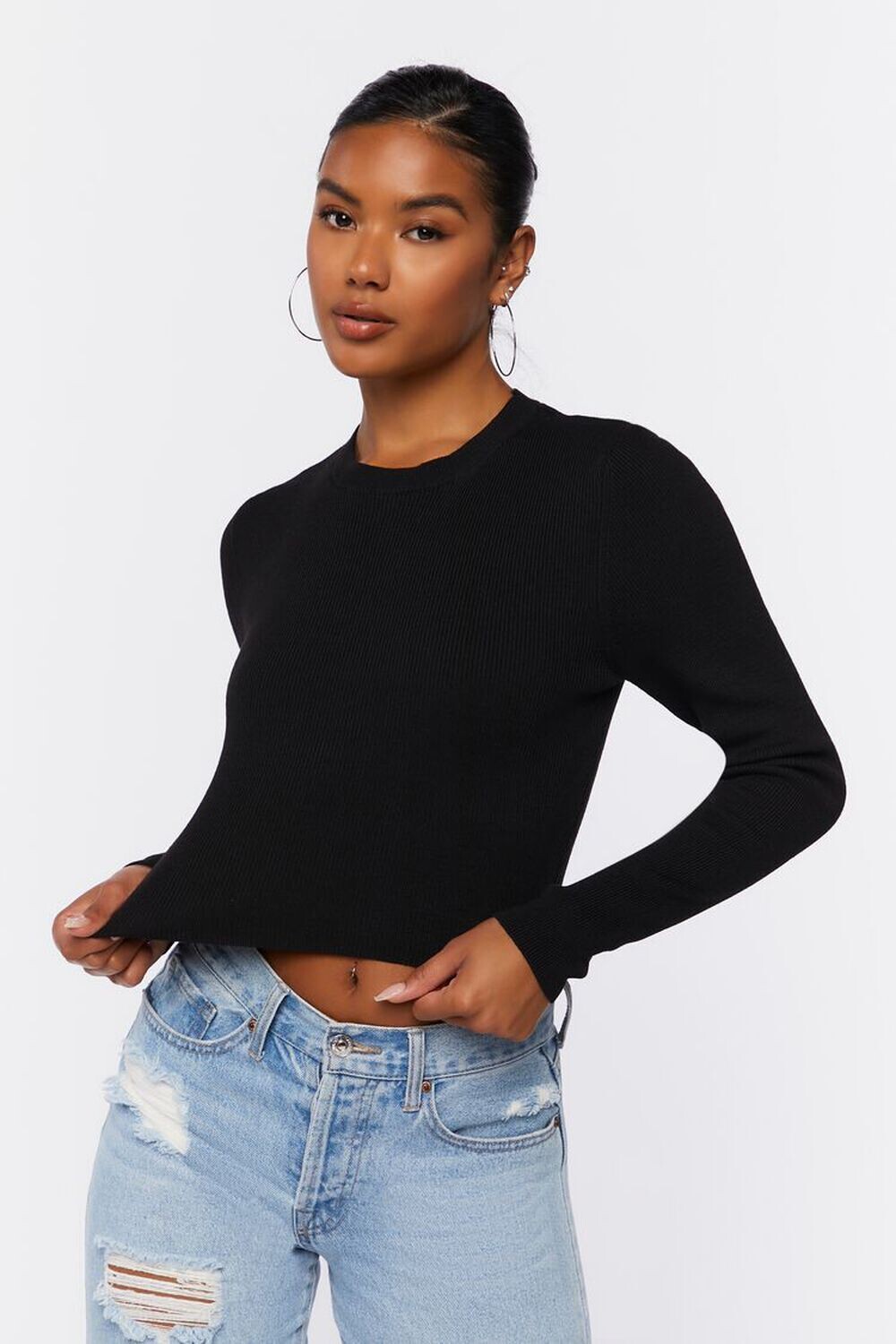 

Трикотажный топ в рубчик Forever 21, черный