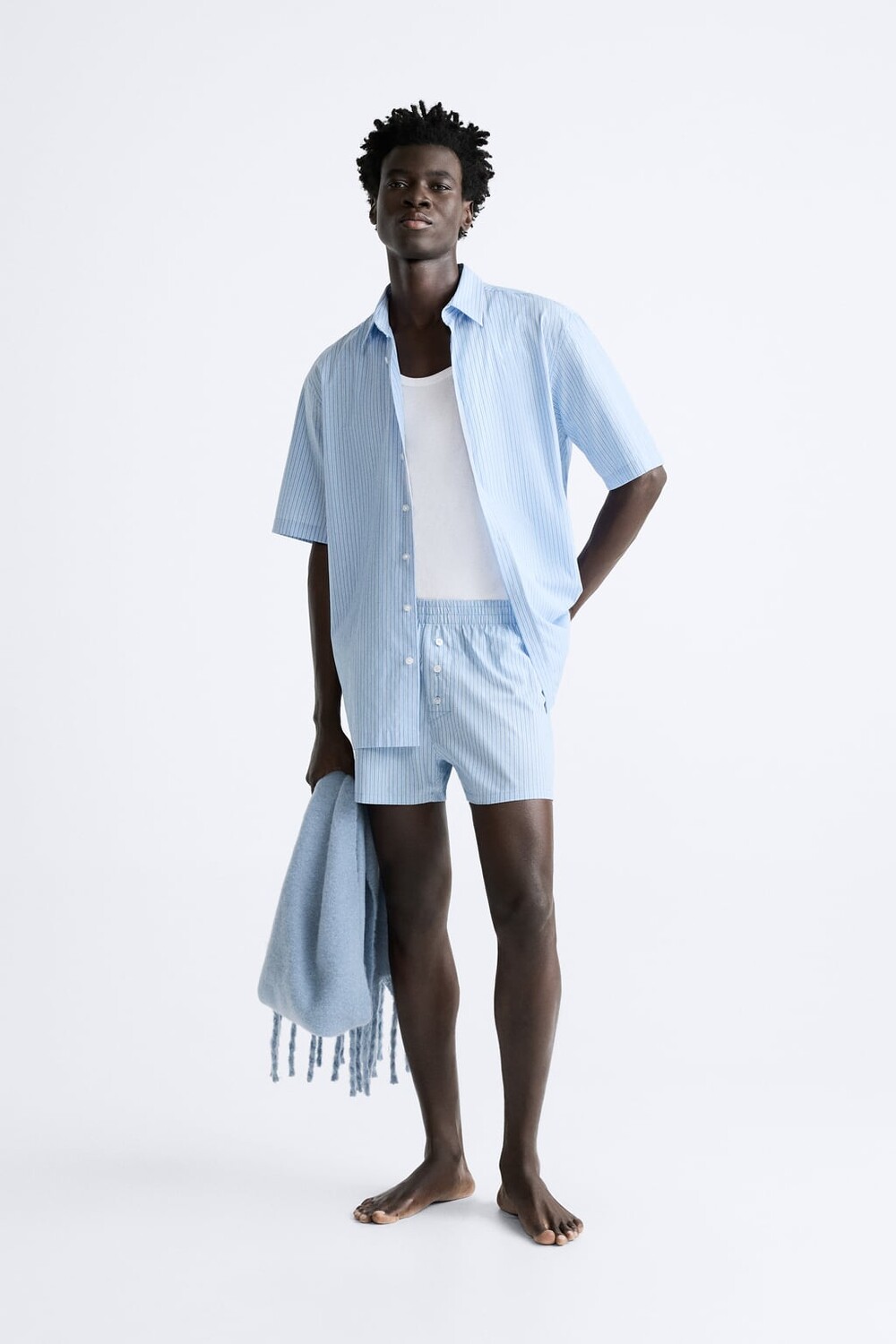 

Полосатые хлопковые шорты-бермуды ZARA, синий