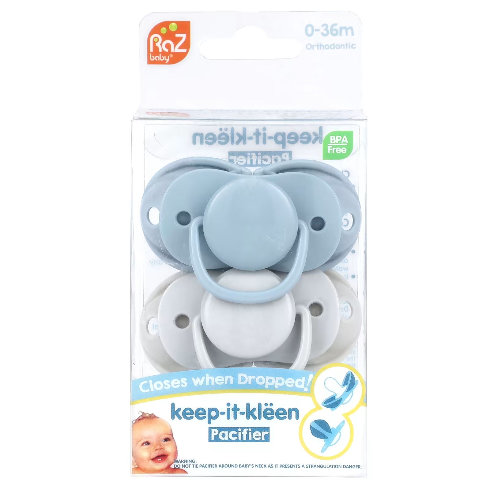 Соска RaZbaby Keep-It-Kleen для детей 0–36 месяцев, синий / серый
