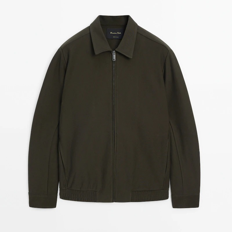 Толстовка Massimo Dutti Twill Bomber With Shirt Collar, темно-зеленый куртка бомбер massimo dutti suede leather бежевый