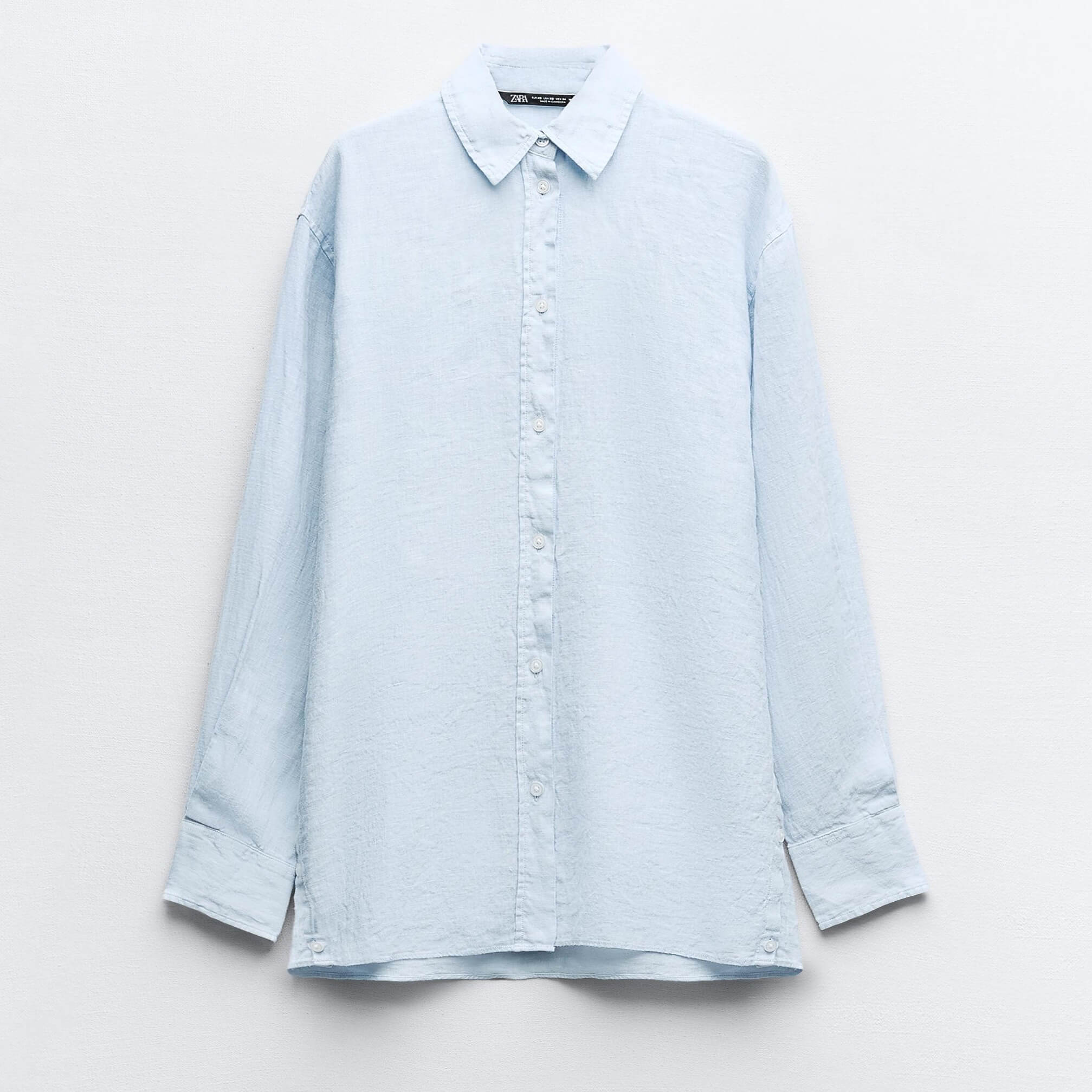 Рубашка Zara Oversize 100% Linen, голубой рубашка zara cropped 100% linen белый