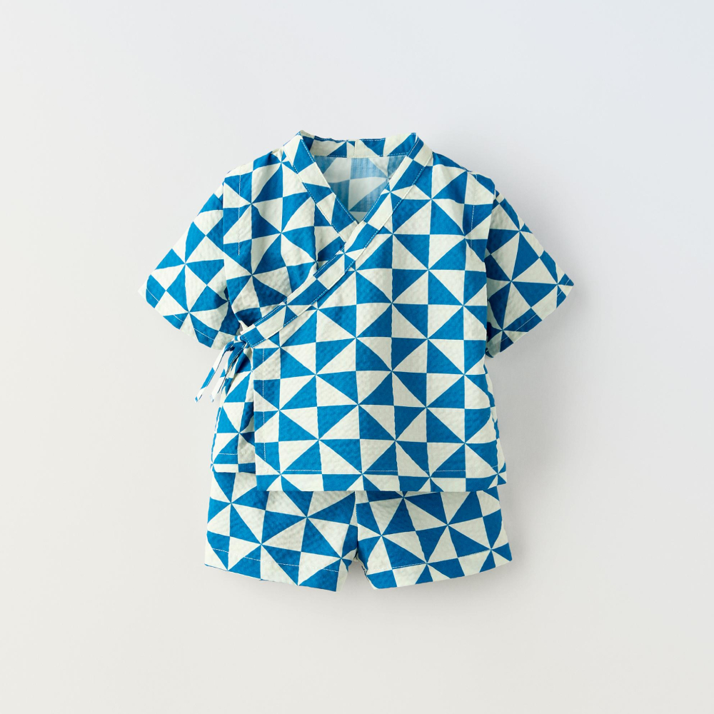 Комплект кимоно + шорты Zara Geometric Print Jinbei, 2 предмета, синий