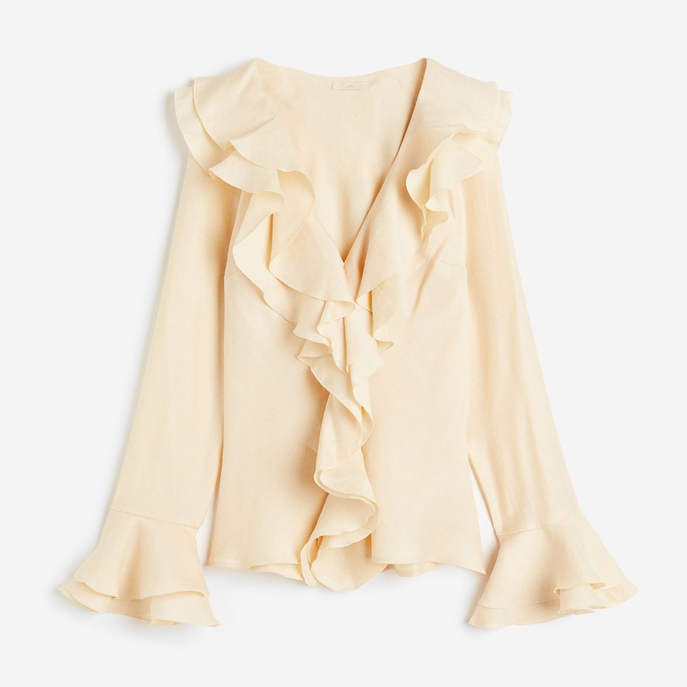 Блузка H&M Flounce-trimmed, светло-бежевый