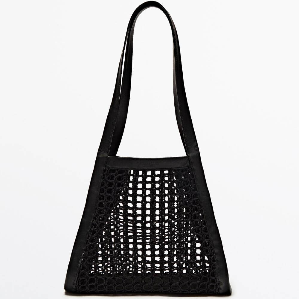 

Сумка Massimo Dutti Contrast Leather Mesh - Limited Edition, черный