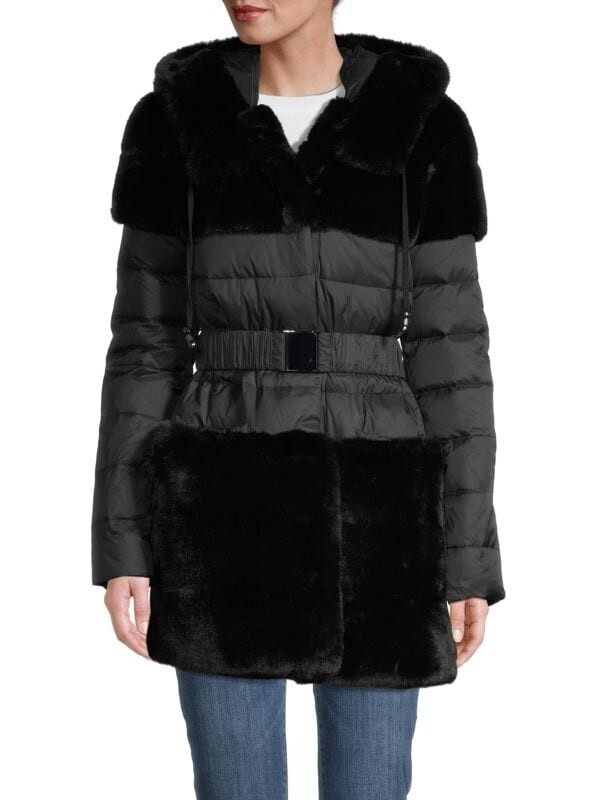 

Куртка Стеганая BELLE FARE из искусственного меха и микроткани, черный