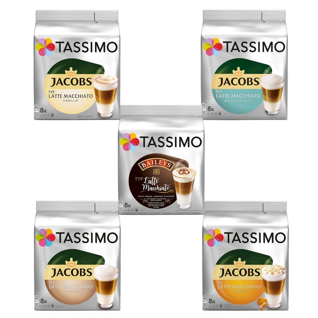 

Tassimo Капсулы Латте Маккиато Разнообразие Упаковка Диски 40 напитков 5 видов кофе