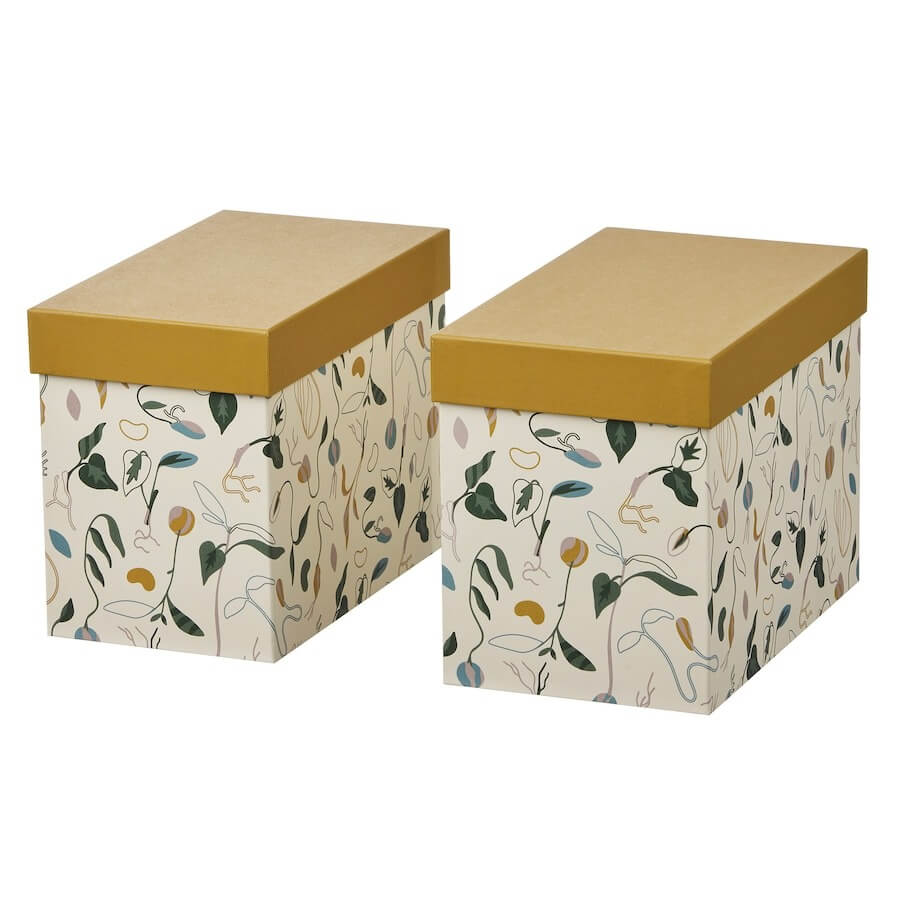 Набор коробок с крышкой Ikea Daksjus, 2 шт, белый/желто-коричневый набор кашпо ikea daksjus 2 предмета желто коричневый