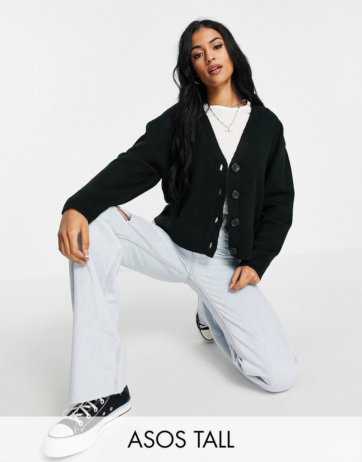 

Черная пушистая кардиган свободного кроя на пуговицах ASOS DESIGN Tall
