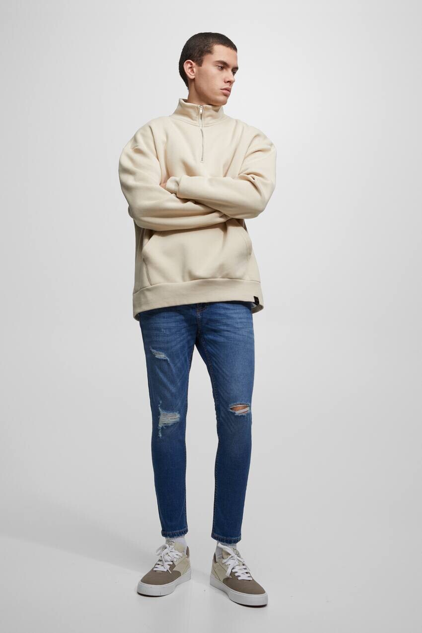 

Рваные суперскинни джинсы Pull&Bear, темно-синий