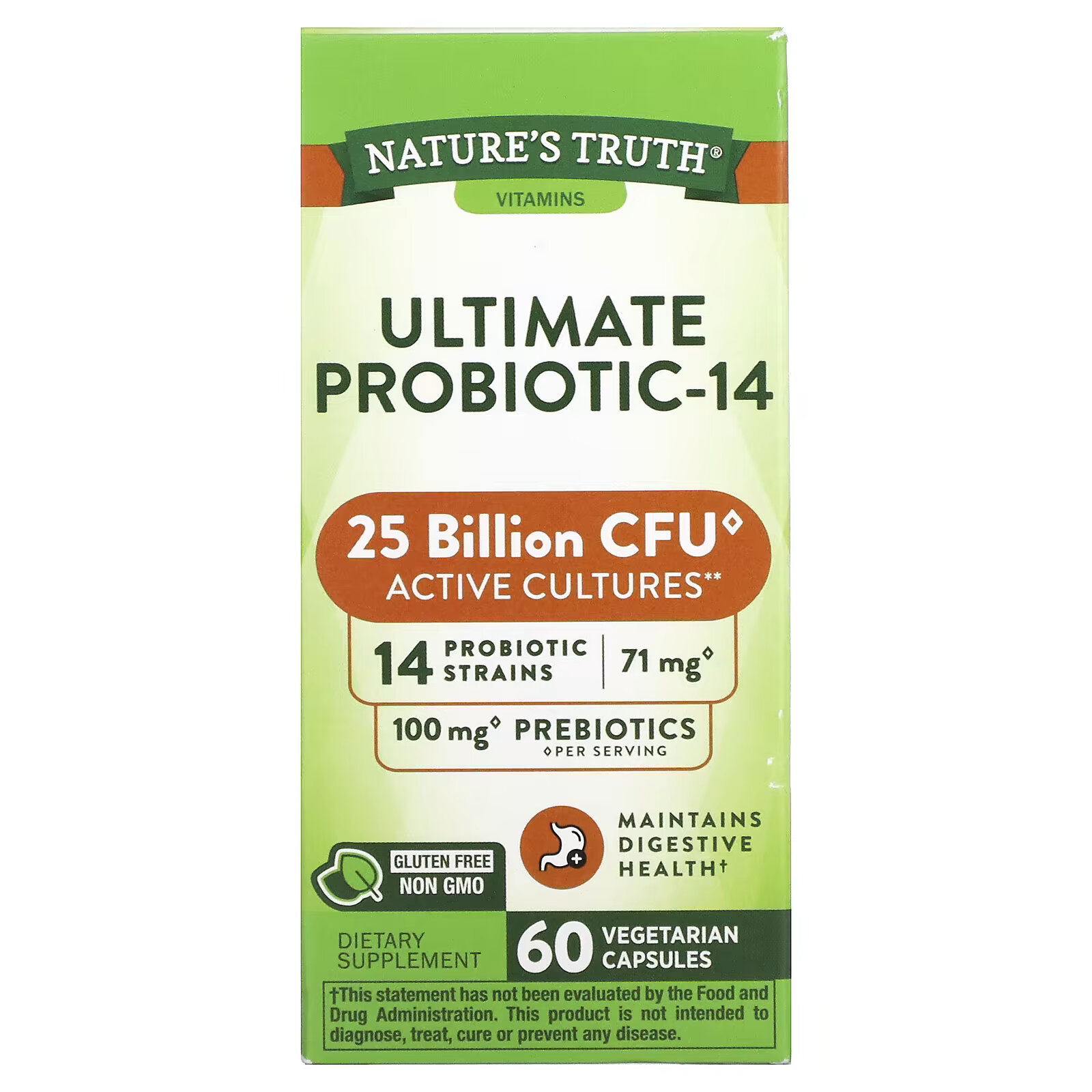 Nature's Truth, Ultimate Probiotic-14, 25 млрд, 60 капсул с быстрым высвобождением nature s truth calm caps 90 капсул с быстрым высвобождением