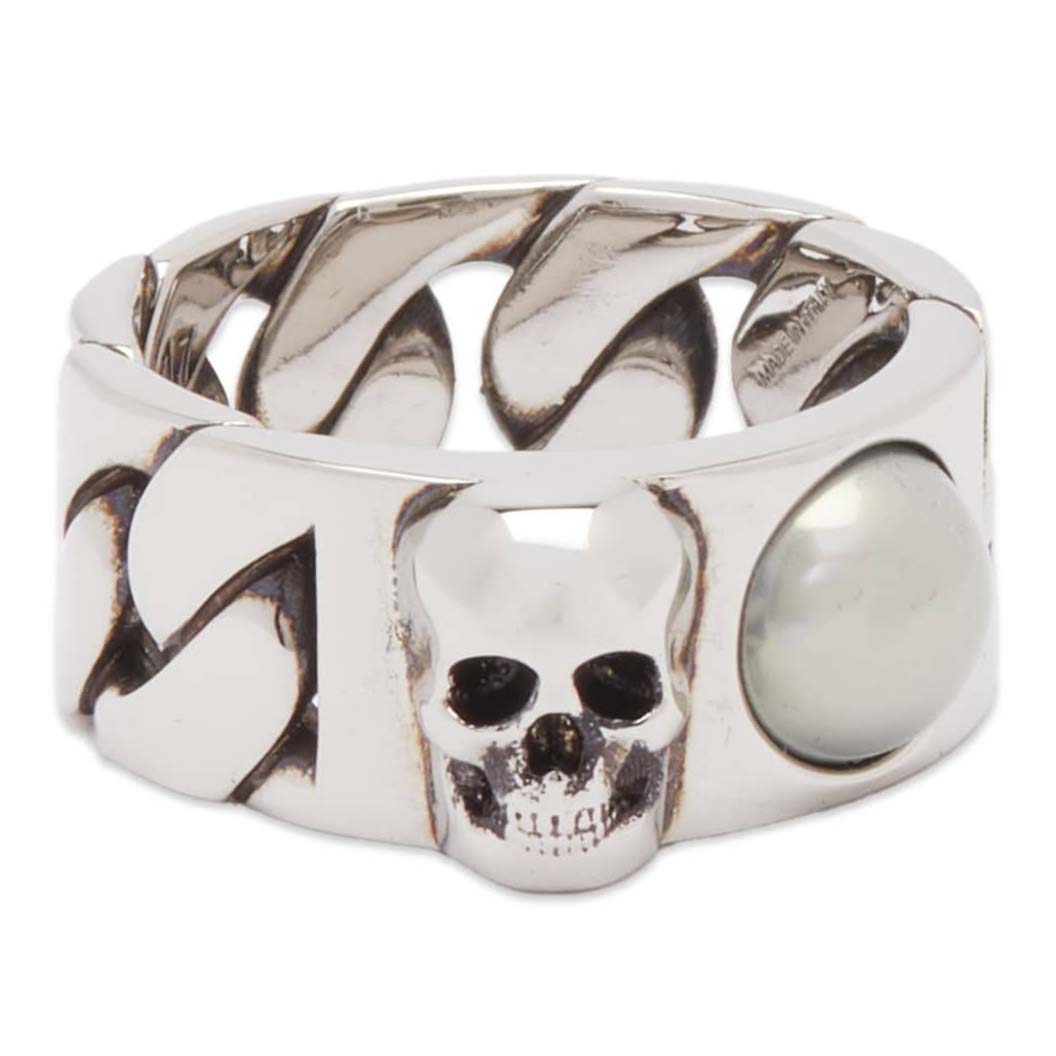 Кольцо Alexander Mcqueen Skull & Pearl, серебристый alexander mcqueen кольцо золотистое pearl