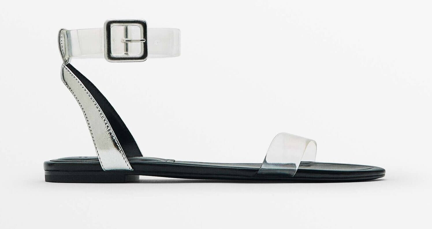 

Сандалии Massimo Dutti Vinyl Flat Slider, черный/серебряный