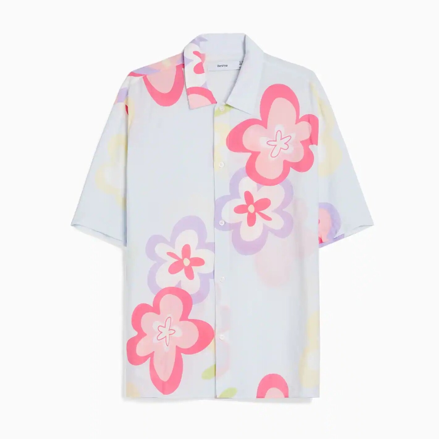 

Рубашка Bershka Short Sleeve Floral Print, белый/мультиколор