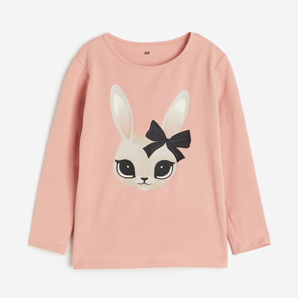 

Лонгслив H&M Kids Printed Jersey Rabbit, розовый