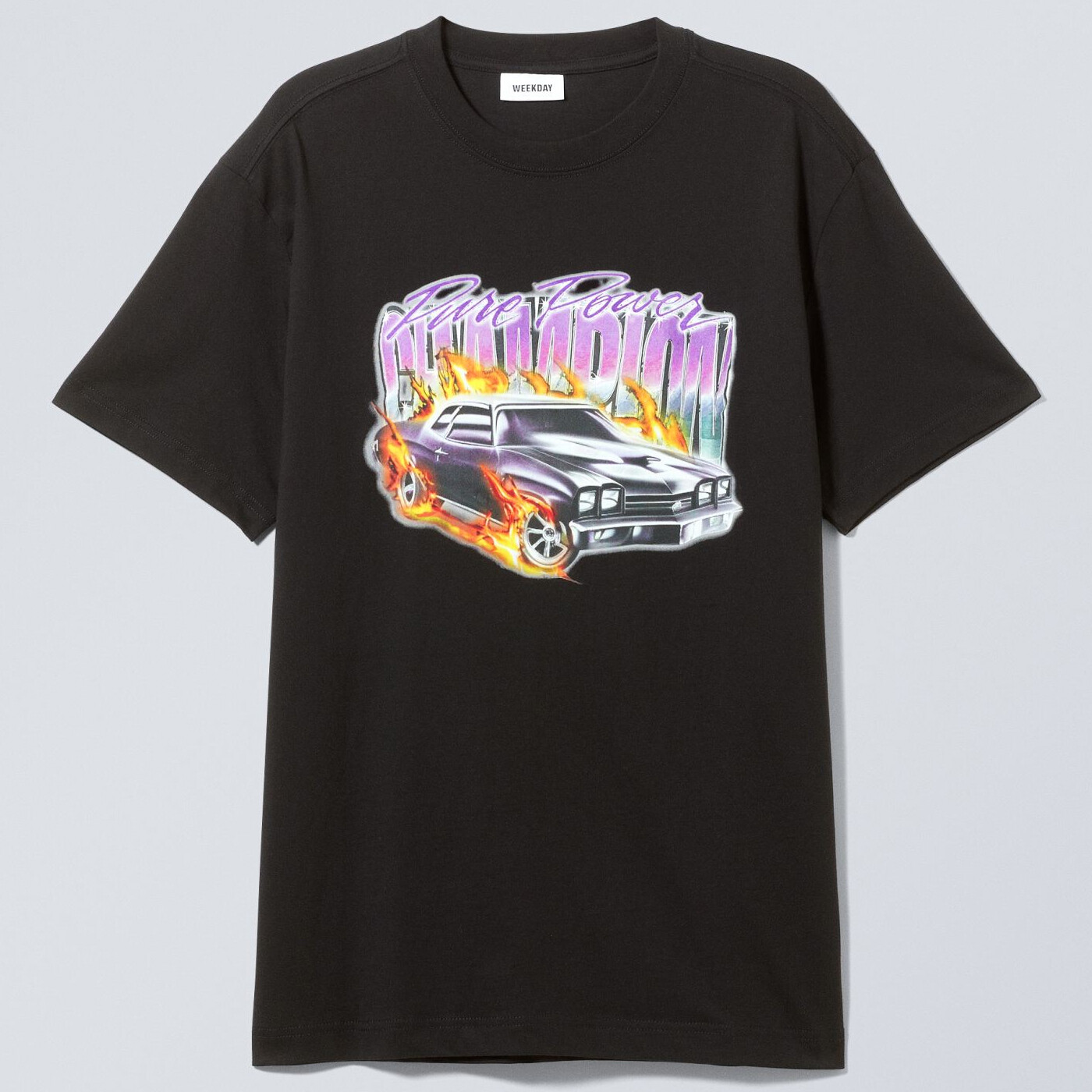 

Футболка Weekday Oversized With A Graphic Print Pure Power Champion, черный/серый/фиолетовый