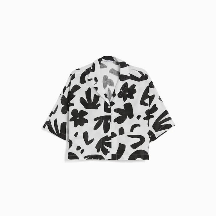 

Рубашка с коротким рукавом Bershka Rustic With Kimono Effect, белый/черный
