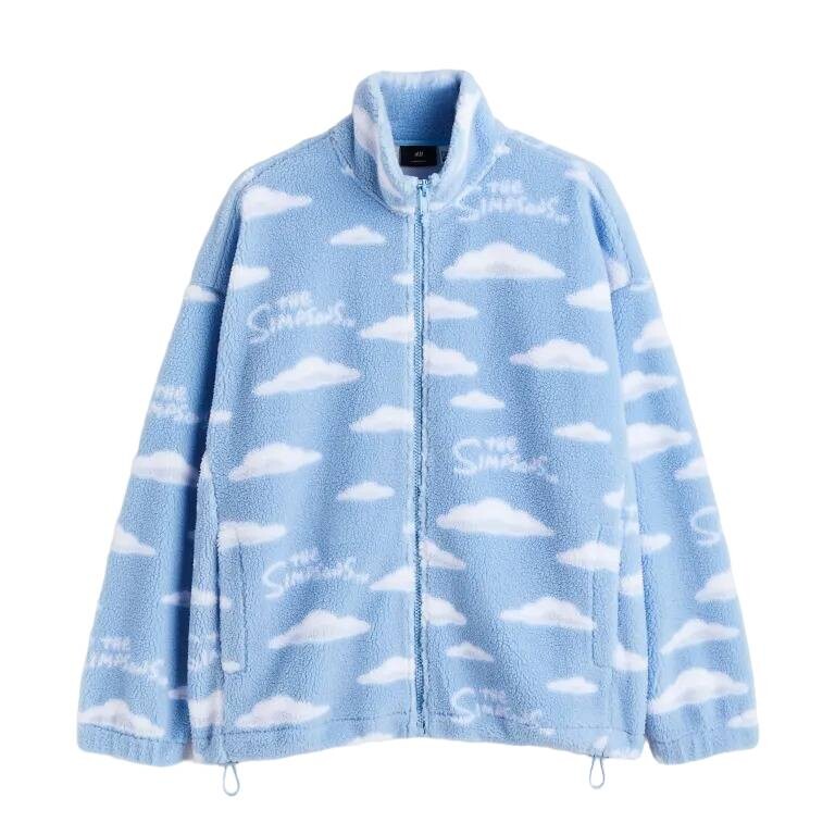 

Толстовка H&M The Simpsons Oversized Fit Plush Zip Up, светло-голубой