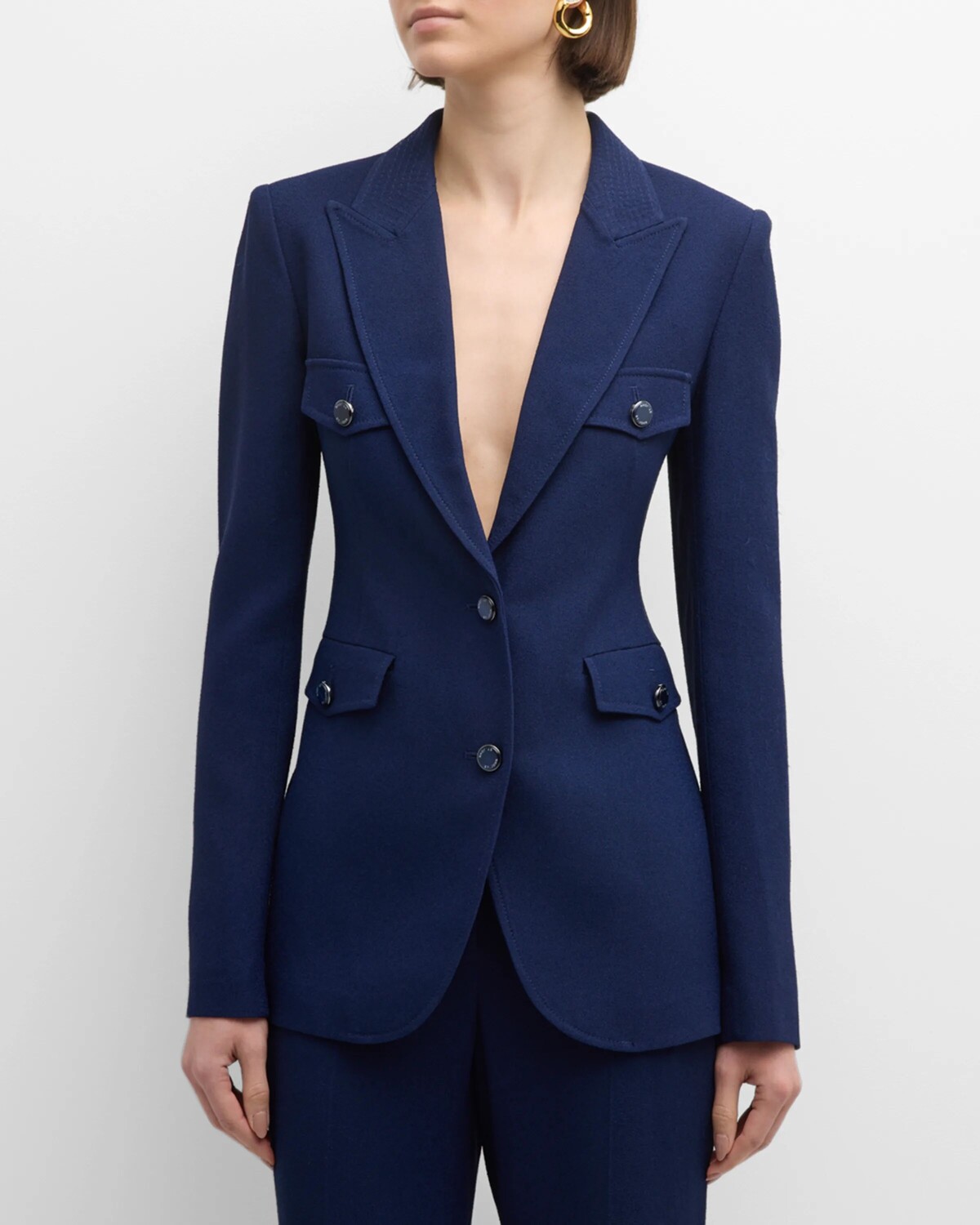 

Однобортный однобортный итальянский легкий пиджак из фактурного крепа Topstitch St. John, цвет Blue